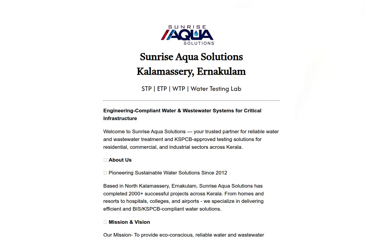 Sunrise Aqua Solutions | Water & Wastewater Treatment Experts in Kerala –  Since 2012